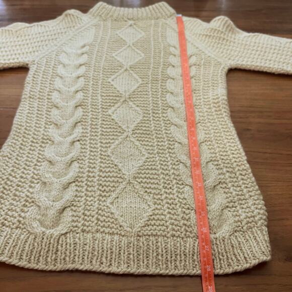 Fisherman Sweater Unisex Size M Crewneck Cable Knit Diamond Cream Wool Natural - Picture 6 of 9